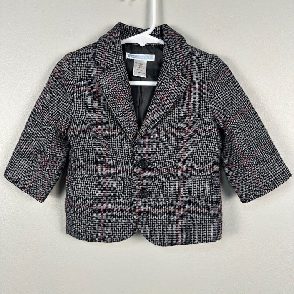Janie and Jack Boys 6-12 Months Wool Blend Plaid Grey Blazer Suit Jacket Holiday